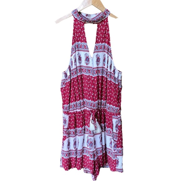 High Neck Red White And Blue Romper Size Large - Picture 1 of 9